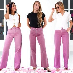 RFM French Rose High Rise Wide Leg Frayed Hem Jeans NWT